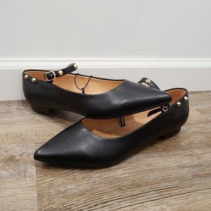 Marc Fisher black Mary Jane ankle studded flats